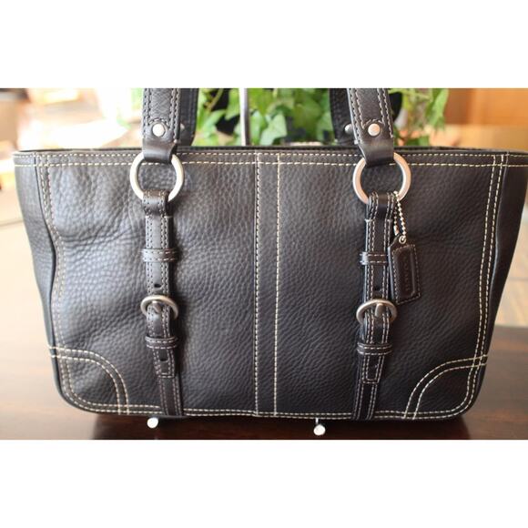 COACH BLACK CHELSEA LEATHER ZIP TOTE BAG #12339 (pu110 - Picture 2 of 10